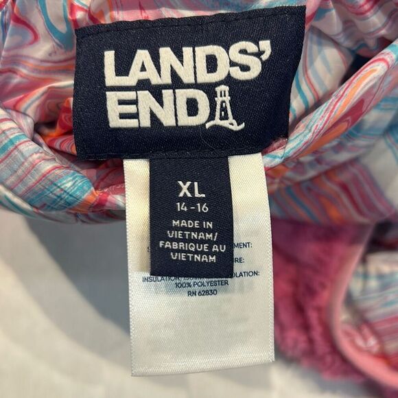 Lands' End Kids Girls Reversible Insulated Fleece Jacket Sz XL 14-16 Pink - Picture 6 of 11